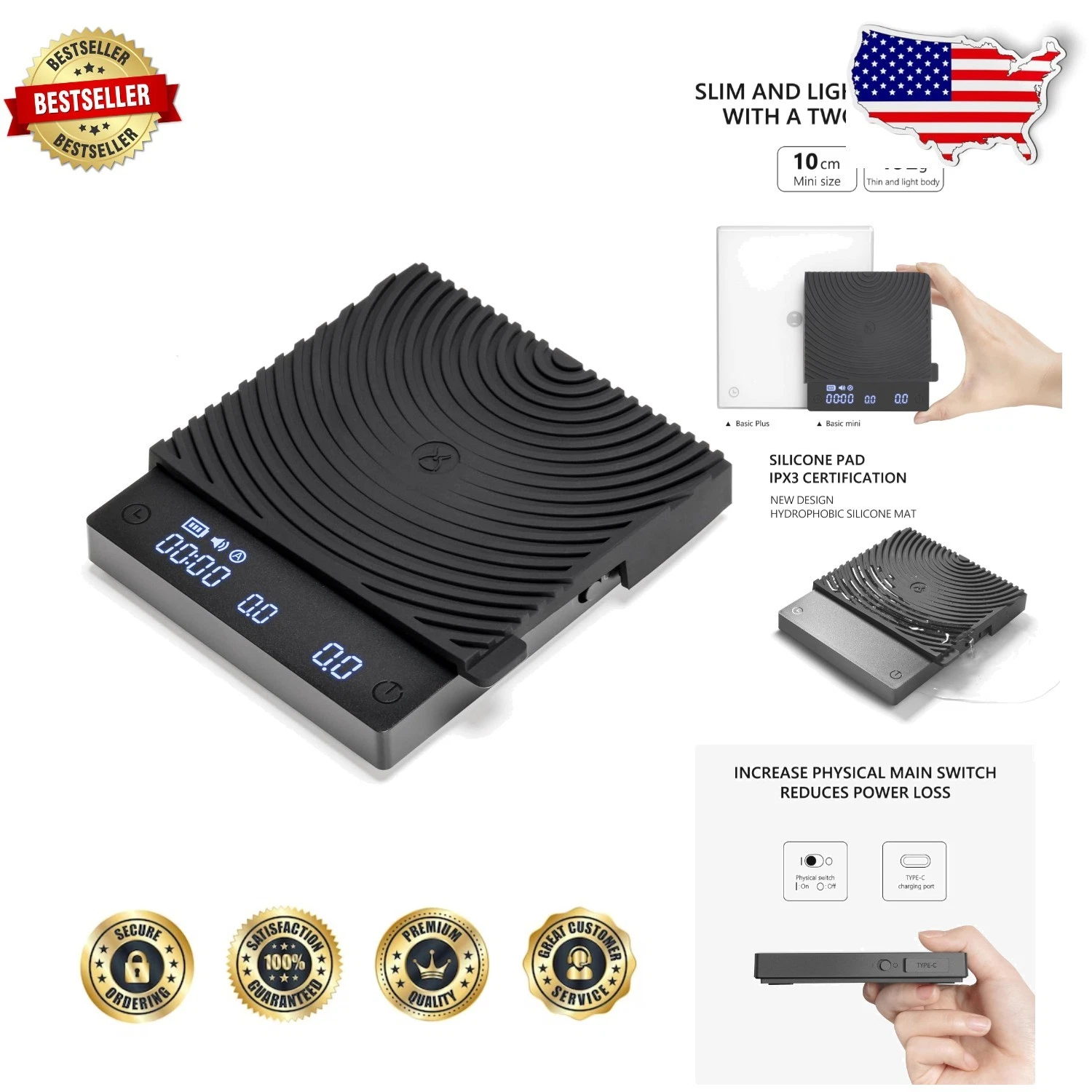 Mini Coffee Scale, Precision 0.1g Digital Kitchen Scale with Timer, Backlit L...