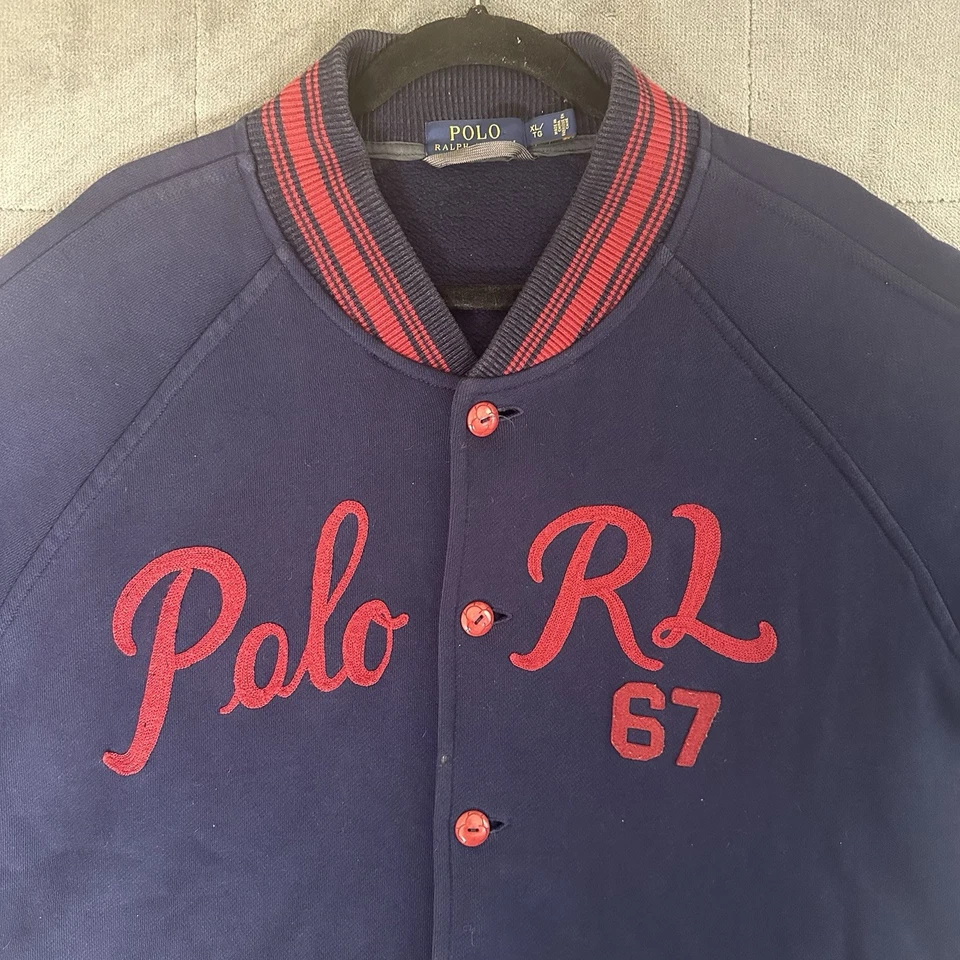 Polo Ralph Lauren 67 Varsity Bomber Jacket Blue Embroidered Logo Mens Size XL - Image 4 of 4