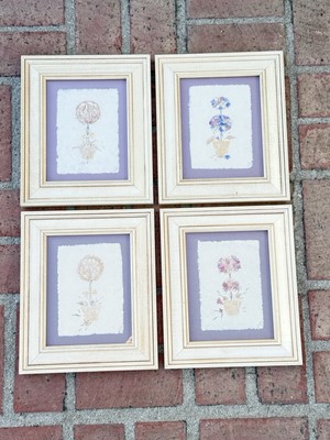 Pier 1 Madagascar Dried Wild Flowers Wall Art Fiber Collages Set Of 4 VTG