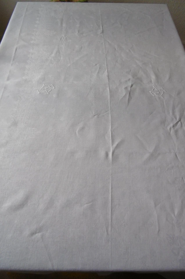 Nappe 240 x 180 cm DOUBLE MONOGRAMME et 6 serviettes en LIN damassé - Photo 3/4