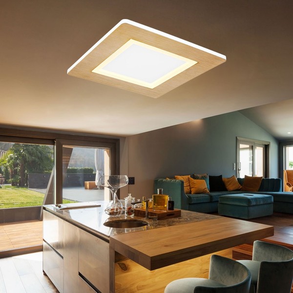 Deckenleuchte Deckenlampe Schlafzimmerlampe Backlight Led Holzoptik Flurleuchte-image