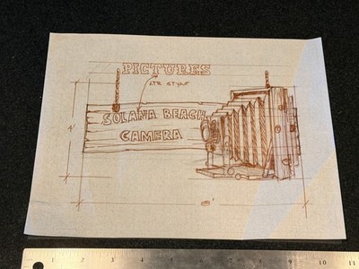 Oceanic Arts Sign Sketch Solana Beach Camera Leroy Schmaltz OA Drawing Calif.
