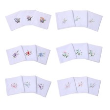 3pcs/set Adult Handkerchief with Embroidery Flower Soft Washable Pocket Square
