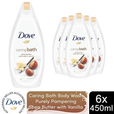 Dove Caring Bath Body Wash Pureely Pampering Shea Butter with Vanilla, 6x450ml