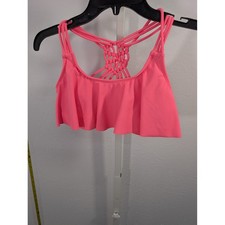 Delias Girls Neon Pink Flounce Ruffle Macrame Back Bikini Swim Top Size 16