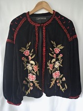 Zara Premium Black Velvet Jacket Beads Embroidered Embellished Blazer - Medium