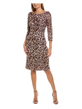 JS COLLECTION Womens Mesh Lined Fitted 3/4 Sleeve Knee Length Sheath Dress