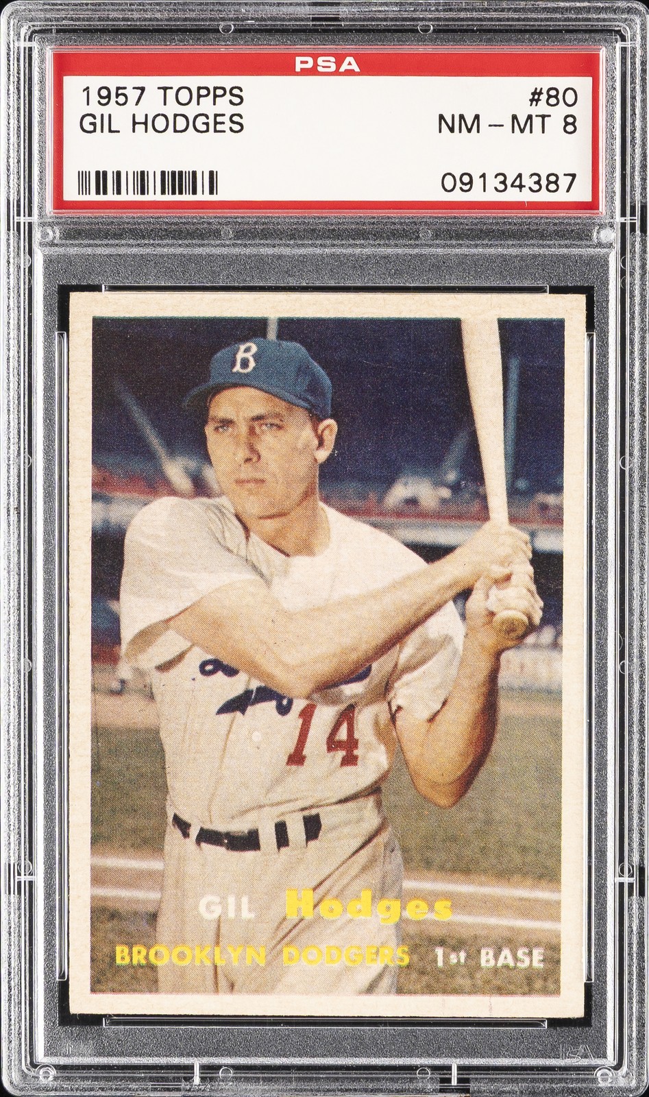 1957 TOPPS #80 GIL HODGES PSA 8