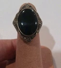 Vintage Victorian Sterling Silver Marcasite Black Onyx Ring Size 5 I#195a