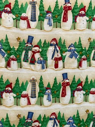 Snowman Family Stripe Fabric Lightweight Cotton Oakhurst Textiles .58Yd - Picture 2 of 5