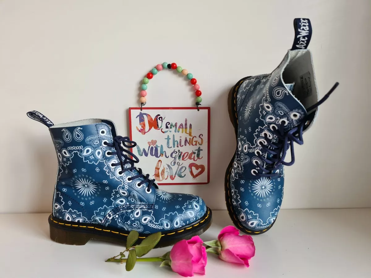 Dr Martens 1460 8 hole pascal bandana blue white backhand boots UK 5 EU 38 US 7