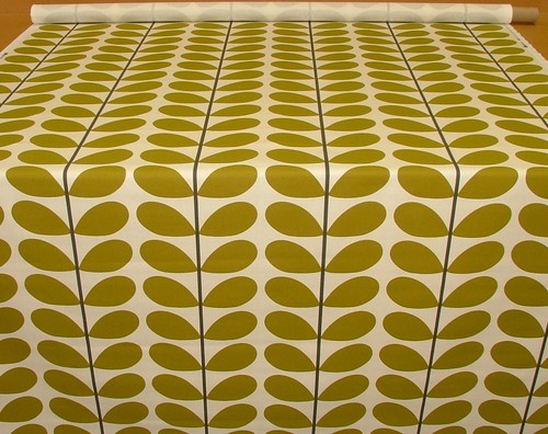 Tenda design Orla Kiely due colori stelo cotone oliva tappezzeria tessuto artigianale - Foto 3 di 4