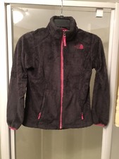 North Face Girls FleeceJacket Size Medium 10/12 Color Gray With Pink Trim