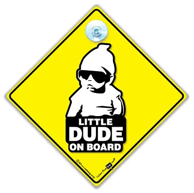 Little DUDE on Board Sign, Hoodie Baby on Board Sign, Suction Cup Car Sign
