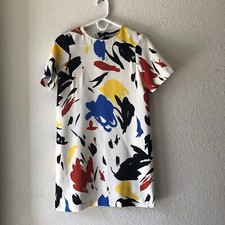 Zara Women Art Abstract Paint Short Sleeve Knee Length Shift Dress Sz XS Pre-Own
