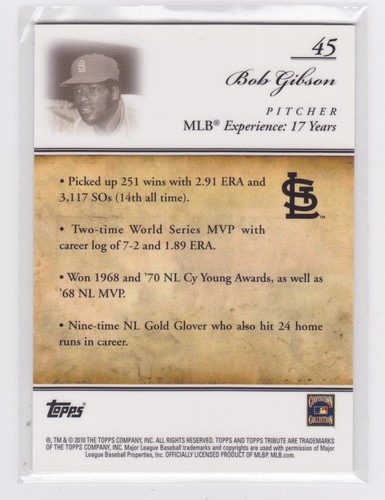 2010 Topps Tribute - Bob Gibson - #45 - Picture 2 of 2