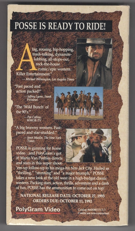 Posse (Factory Sealed VHS Screener w/Watermarks) Mario Van Peebles / Billy Zane - Image 2 of 3