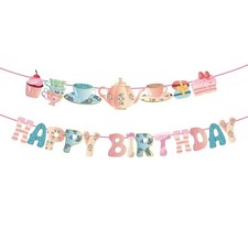 Tea Party Birthday Banner Afternoon Tea Bunting Alice in Wonderland Decoration