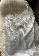 Vintage Delicates Liquid Satin Slip Dress Nightgown Large Beaded Sequin Lace 90s