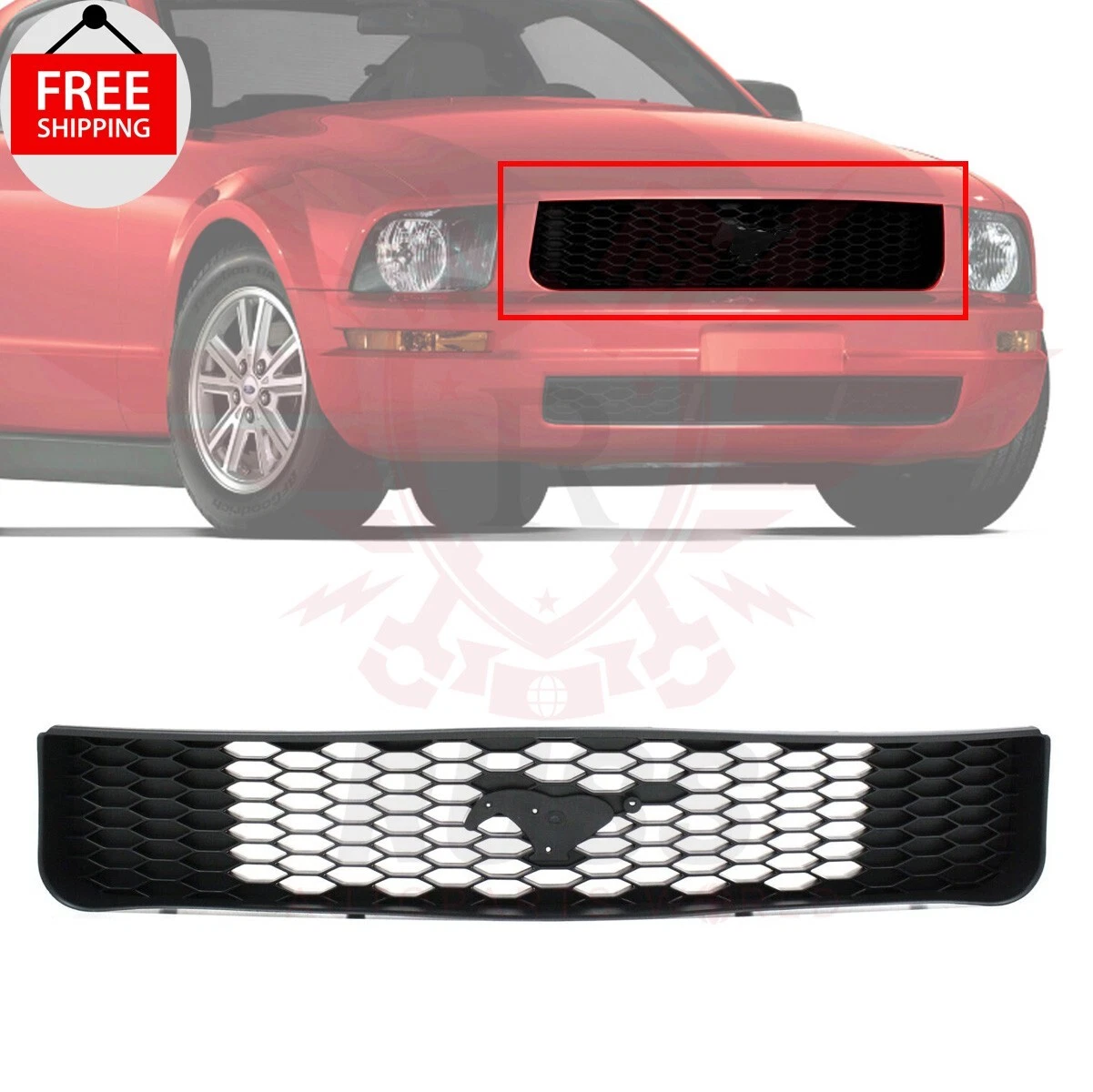 New Front Grille Painted Black Plastic For 2005-2009 Ford Mustang