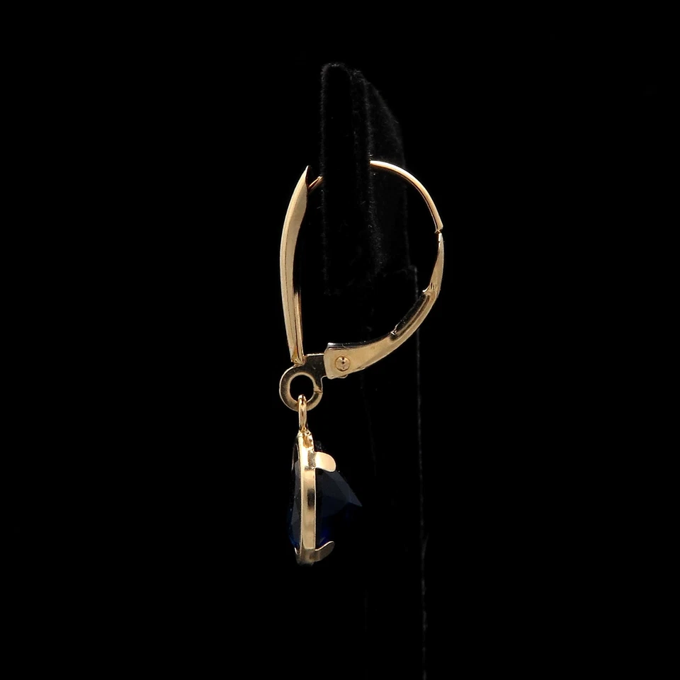 4 Ct Lab-Created Green Emerald Bezel Lever-back Earrings 14k Solid Yellow Gold - Image 2 of 3