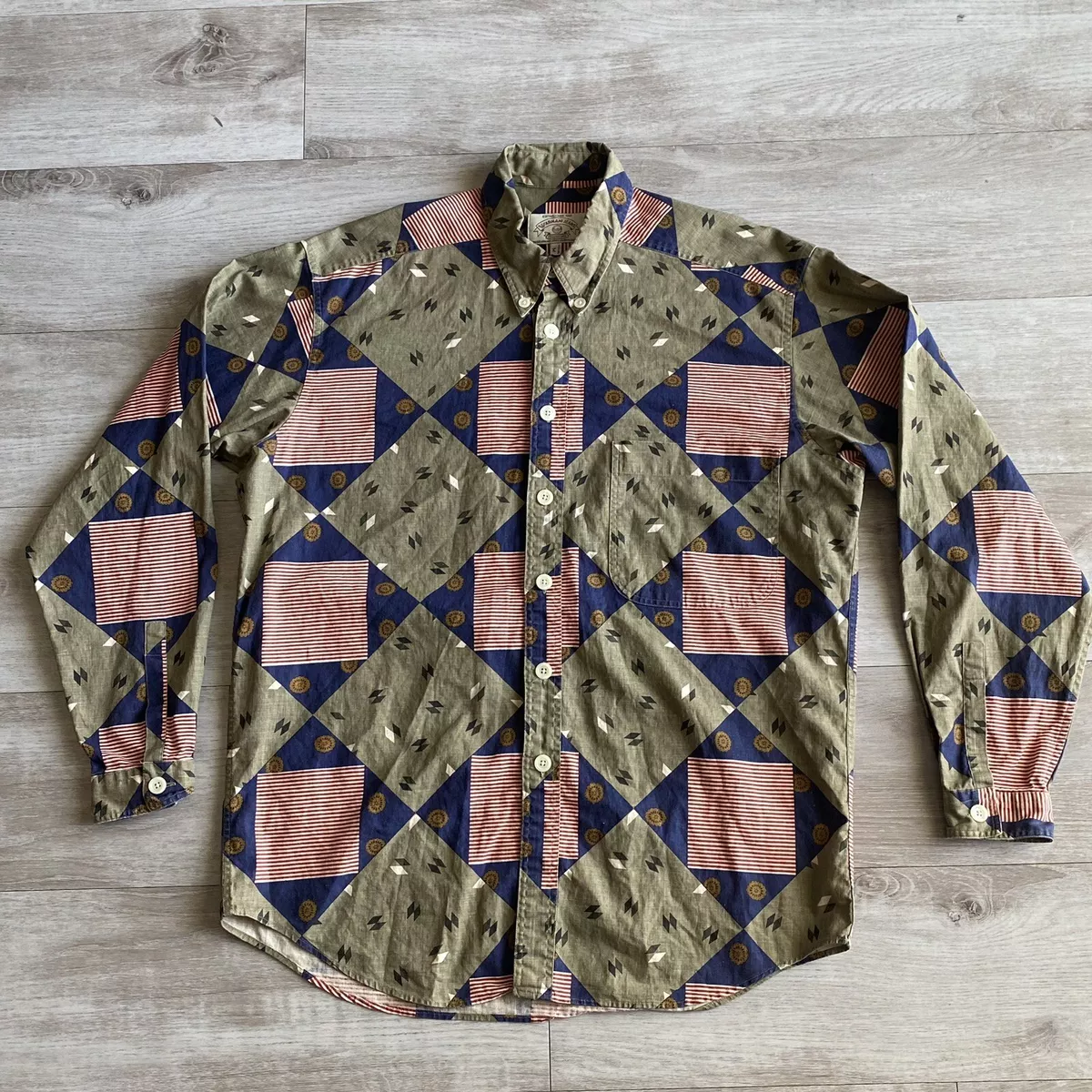 Vintage Armani Jeans Geometric Designer Button Up Shirt Mens Size M