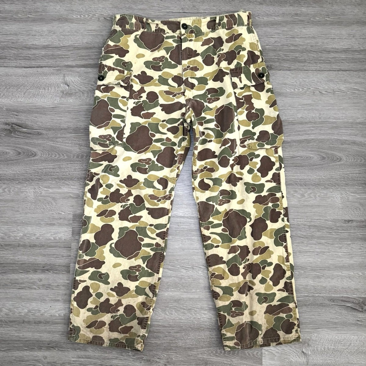 vintage camo cargo pants deadstockカモ Vintage Camouflage Pants 35x28 L Duck Camo Hunting 70s Made in