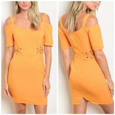 NWOT CALS Orange Cold-Shoulder Bodycon Mini Cutout Dress Size M