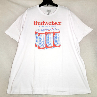BUDWEISER SIX PACK BEER SHIRT MENS 2XLT XXL TALL WHITE Casual BUD CERVEZA NWT