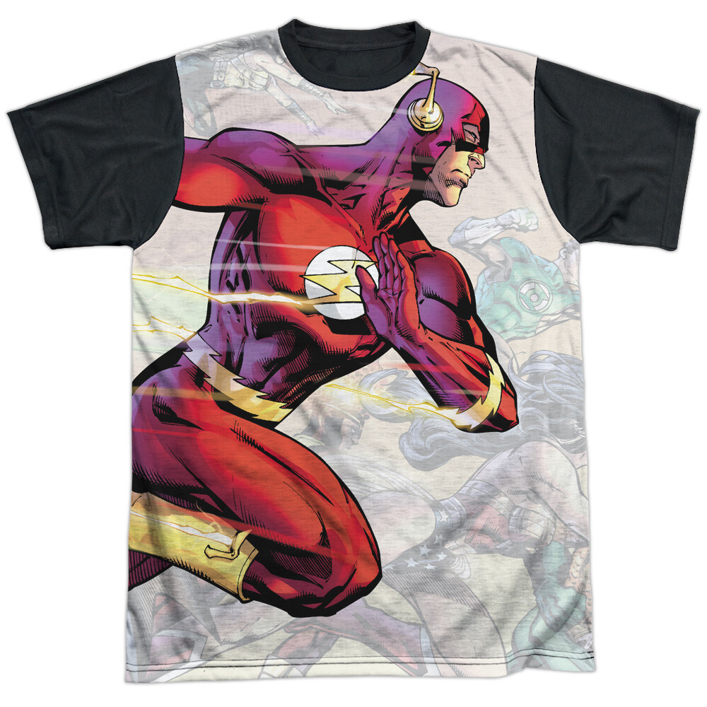 JLA Taking The Lead Adult Halloween Costume T-Shirt in Black Back, Sizes S-3XL