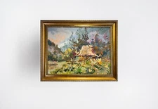 Oil painting Old house Ukrainian painter Canvas Framed original decor landscape