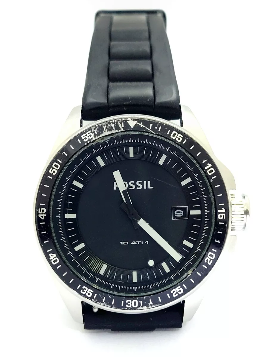 Fossil AM 4384 Dive Style Watch Black Silicone Band 10 ATM Water