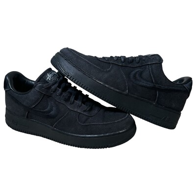 Stussy x Nike Air Force 1 Low Triple Black US Men's Size 9.5 CZ9084 001 USED EUC
