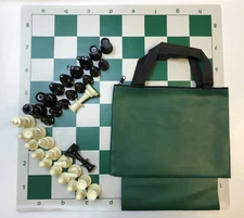 Chess Set Combo: Green Bag w/ Loop, Board & 3 3/4" King Pieces - FREE SHIP
