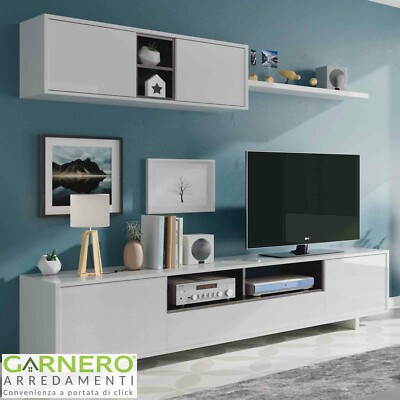Parete attrezzata BELLE bianco/antracite mobile soggiorno tv