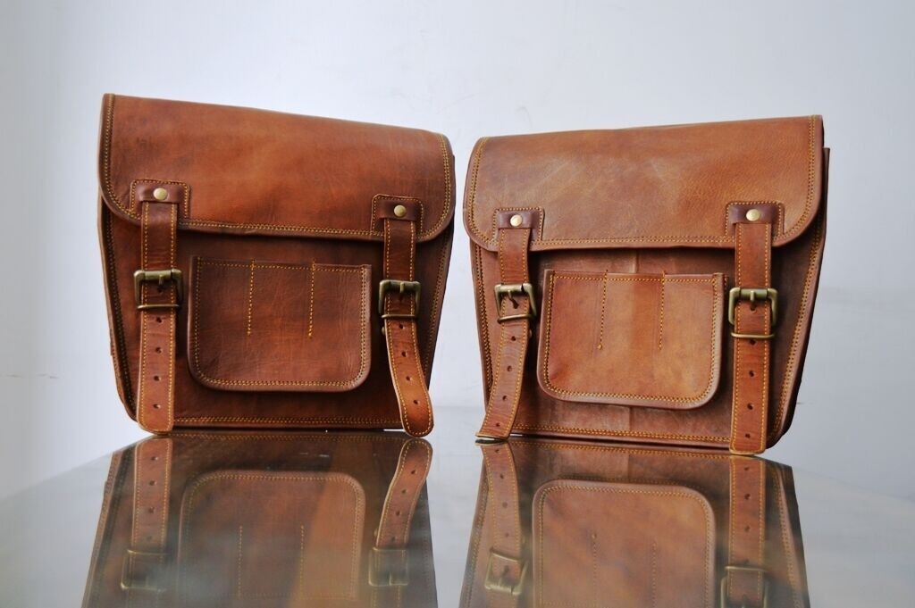 Sacoches Latérales Cuir Parry's Leather World - Lot De 2 - Vintage Vélo/moto