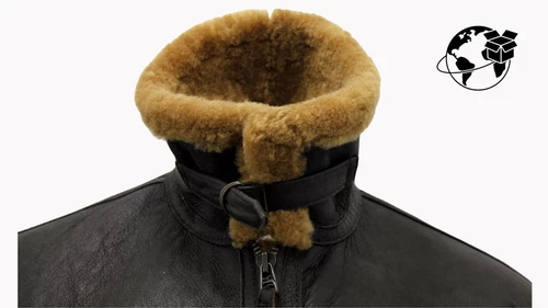 Men’s Brown RAF Real Shearling Sheepskin Flying Leather Jacket With Ginger Fur image 4