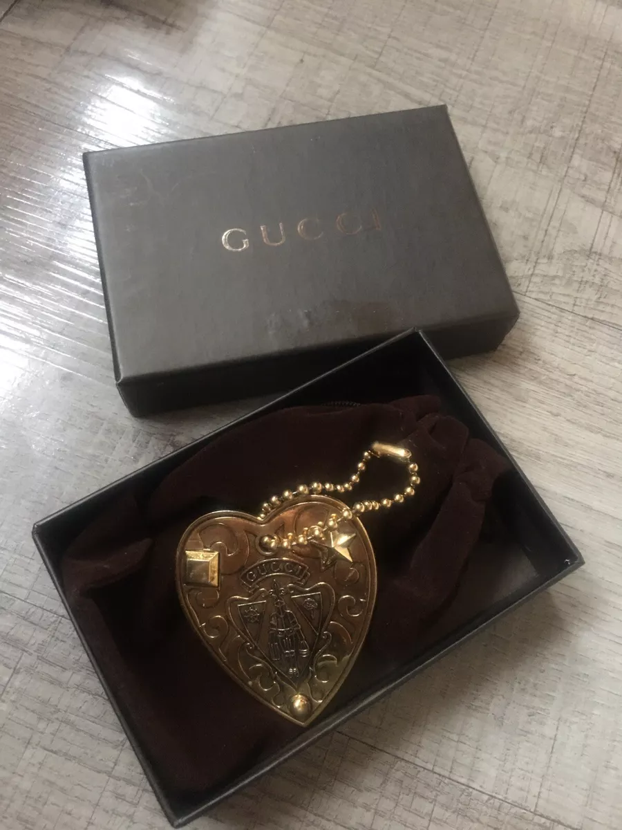 Gucci Bag Tag. Gucci Chain Charm. Gold Gucci Heart