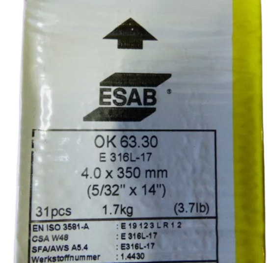 ESAB Welding Electrode OK 63.30 4.0x350mm 31pc 316L 1.7kg each - Incl VAT
