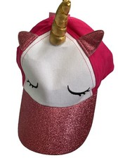 UNICORN Glittered Ball Cap Hat Strapback Trucker Hat Youth Pink/white/bling New