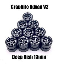 5x Graphite Advan V2 13/13mm DEEP DISH Wheels Rubber Tires for 1/64 H0T Wheelz