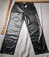 Nwt Old Navy Pants Womens Size 12 Black High Rise OG Loose Faux Leather Lined