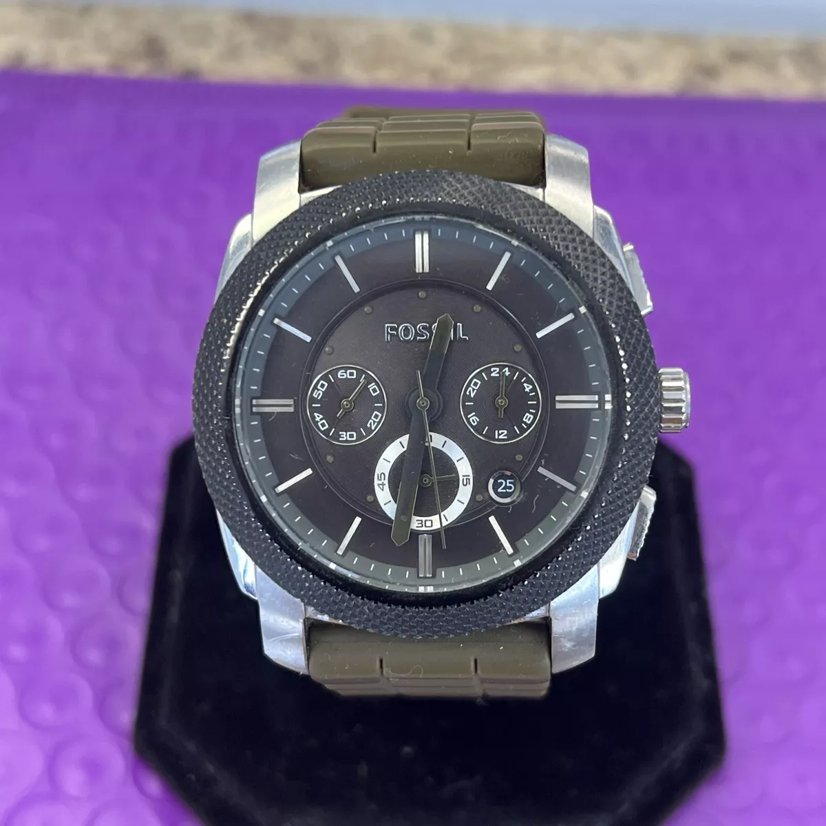 Men s Army Green Rubber Band Quartz Fossil watch FS4597 eBay