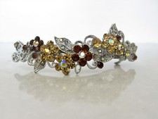Large silver leaves flowers pink purple amber brown crystal hair barrette