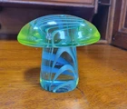 Murano Glass Uranium Lime Green 4” Wide Cap” x 4” Tall Mushroom