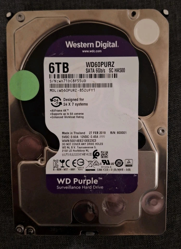WD Western Digital WD Purple 6TB 3.5" SATA HDD WD60PURZ-85ZUFY1