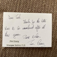 Jim Craig Hand Signed Autograph on card Celtic FC Lisbon Lion