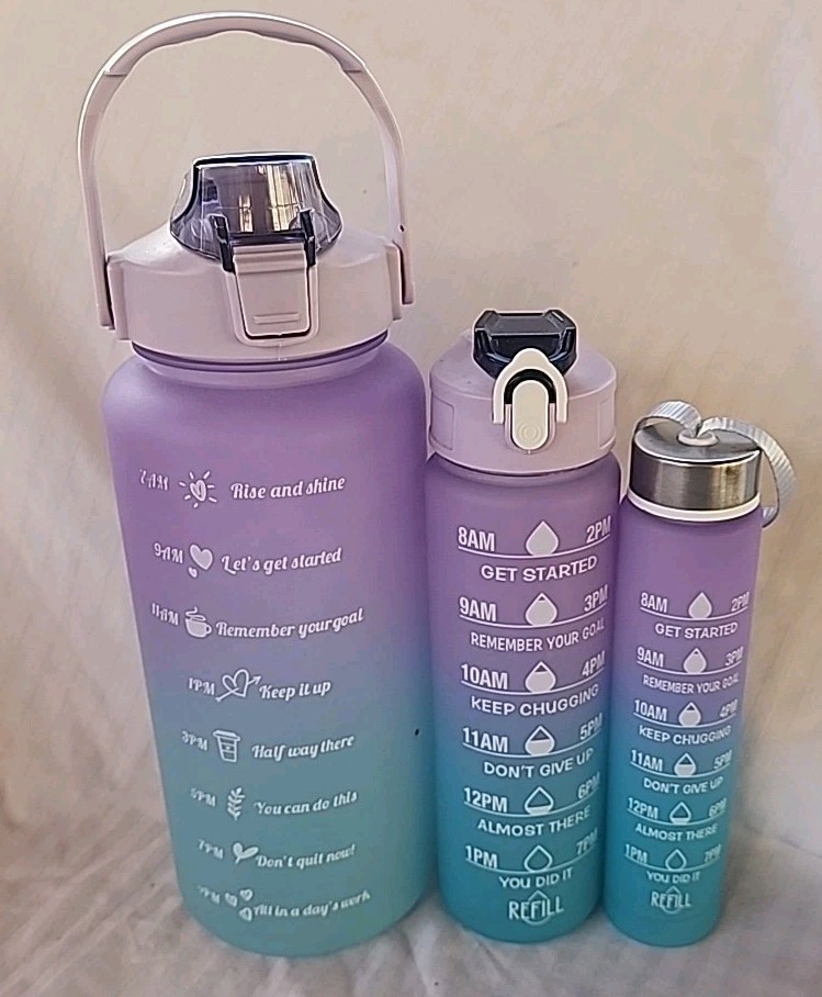 Purple + Blue 3-Pack Motivational 64 Oz., 32oz, 15oz Water B