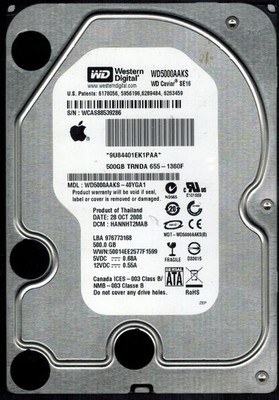 WD5000AAKS-40YGA1 S/N: WCAS8 DCM: HANNHT2MAB WESTERN DIGITAL 500GB THAILAND OCT