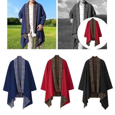 Men's Long Cardigan Printed Outwear Ethnic for Men Women Irregular Hem Cotton